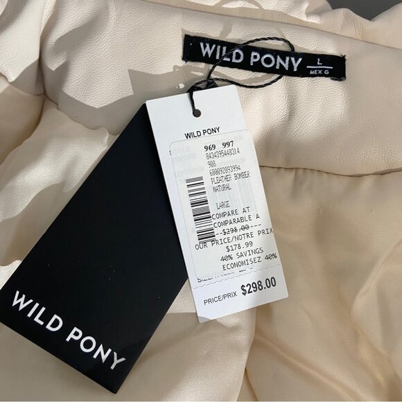 NWT Wild Pony cream vegan leather bomber jacket size L - Picture 4 of 6